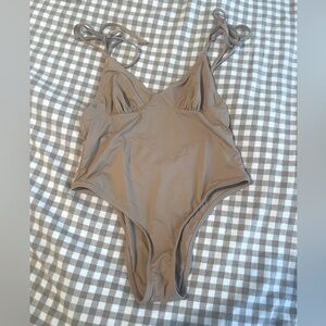 Frankie’s Bikinis beige one-piece, size Large